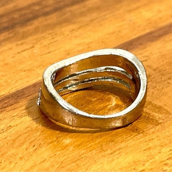 Silver Multi Line Wave Rhinestone & Ancient Egyptian Hieroglyph Ring - Picture 5 of 7